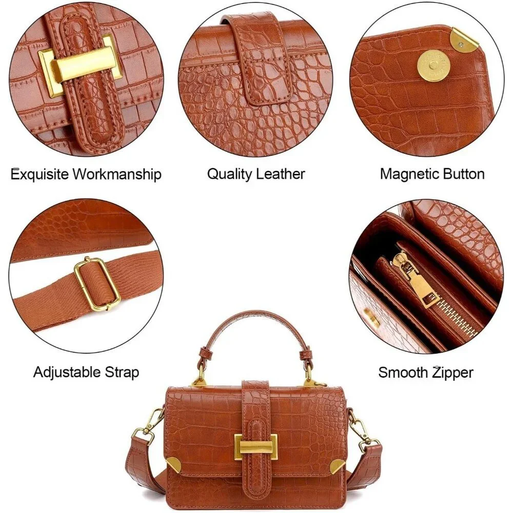 Womens Small Classy Crossbody Purse Top Handle Handbag Leather Satchel Bag Women - Picture 5 of 7